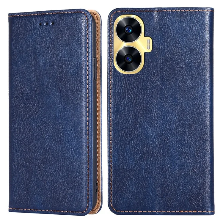 Per Realme C55 PU Leather Wallet Phone Case Magnetic Auto-closing Shockproof Stand Cover - Blu