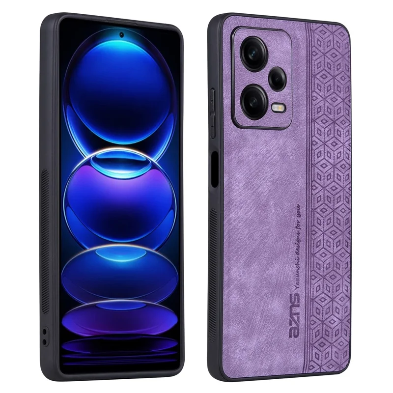 AZNS für Xiaomi Redmi Note 12 5G (Global) / (Indien) / Poco X5 5G geprägte PU-Leder beschichtete TPU-Handyhülle - Lila