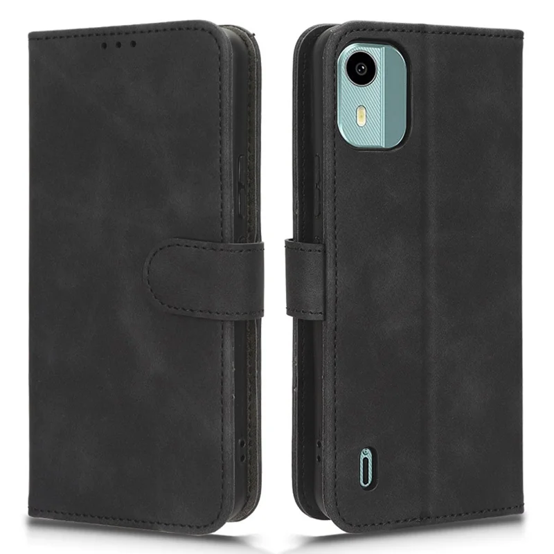 PU Leather Shell for Nokia C12 4G / C12 Plus / C12 Pro Skin-touch Wallet Stand Case Protective Phone Cover - Black