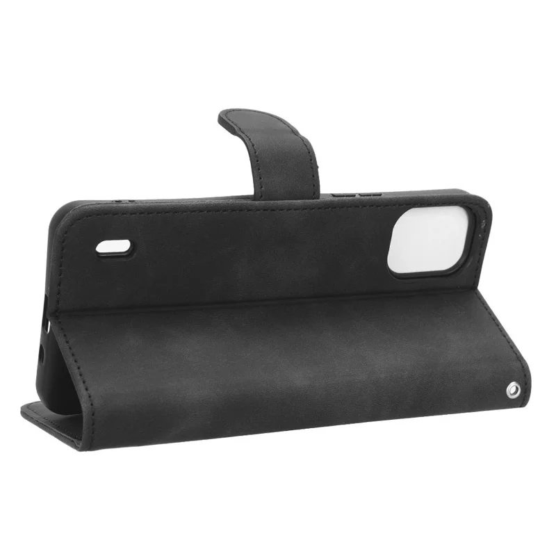 PU Leather Shell for Nokia C12 4G / C12 Plus / C12 Pro Skin-touch Wallet Stand Case Protective Phone Cover - Black