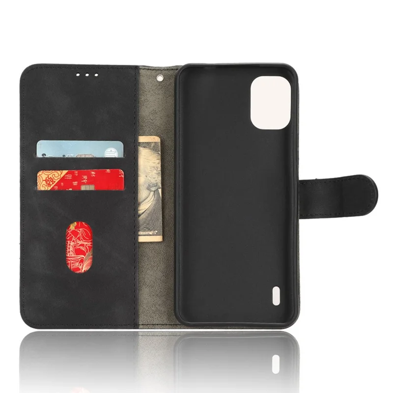 PU Leather Shell for Nokia C12 4G / C12 Plus / C12 Pro Skin-touch Wallet Stand Case Protective Phone Cover - Black
