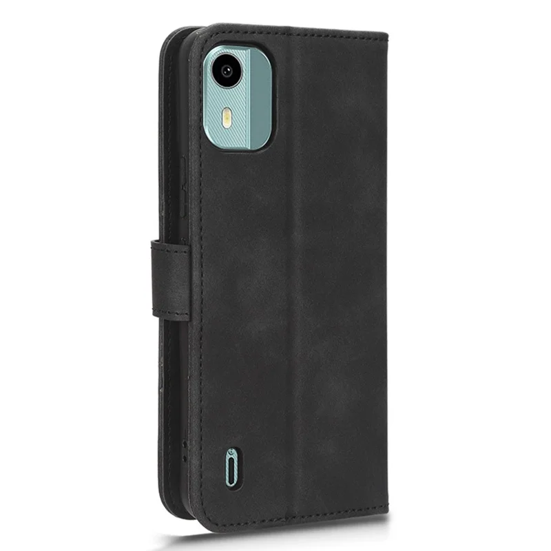 PU Leather Shell for Nokia C12 4G / C12 Plus / C12 Pro Skin-touch Wallet Stand Case Protective Phone Cover - Black