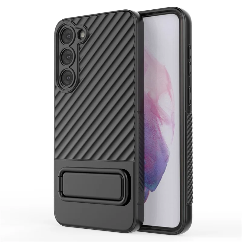 For Samsung Galaxy S23+ Shockproof Rugged TPU Case Kickstand Phone Cover - Black