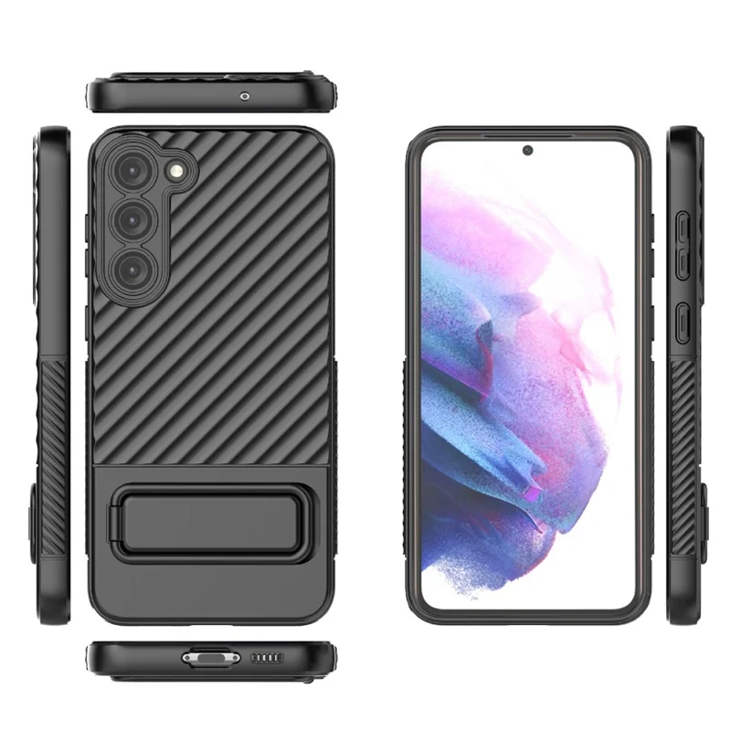For Samsung Galaxy S23+ Shockproof Rugged TPU Case Kickstand Phone Cover - Black