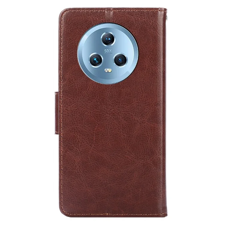Protective Cover for Honor Magic5 , PU Leather Anti-Drop Phone Wallet Case with Stand - Brown