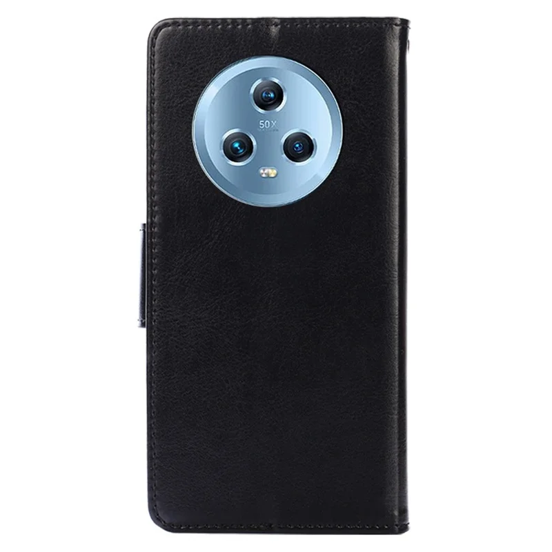 Protective Cover for Honor Magic5 , PU Leather Anti-Drop Phone Wallet Case with Stand - Black