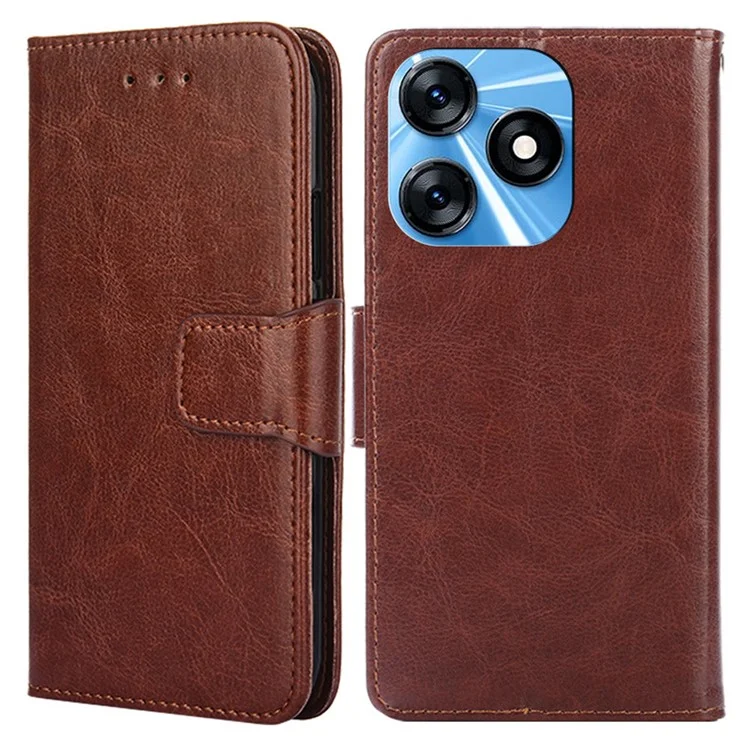 Para TECNO Spark 10 4G Funda de cartera de piel sintética Funda protectora con soporte - Marrón