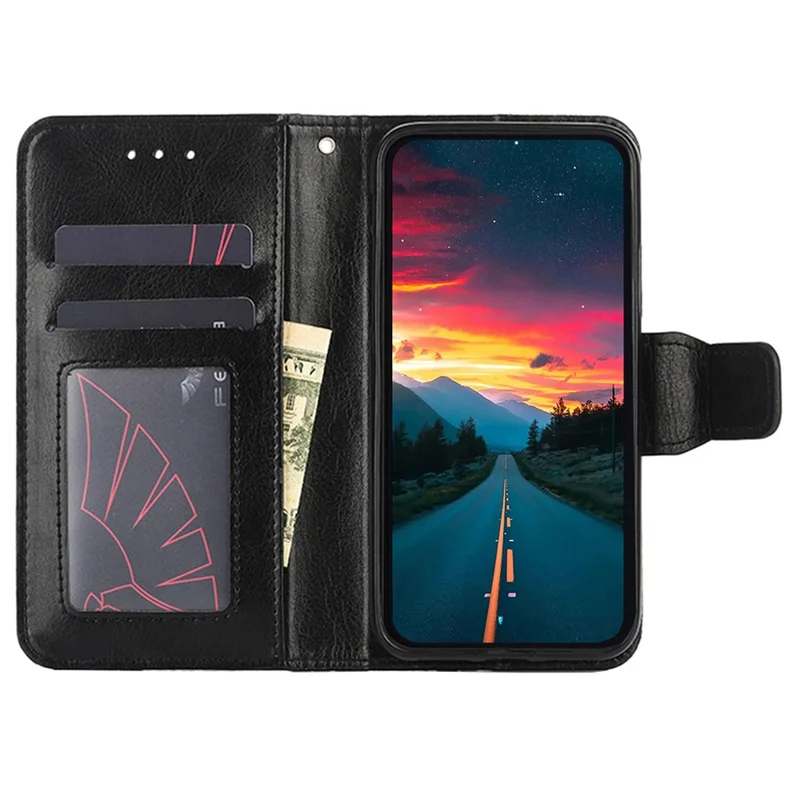 For TECNO Pop 6 Pro 4G Leather Stand Phone Case Full Protection Wallet Cover - Black