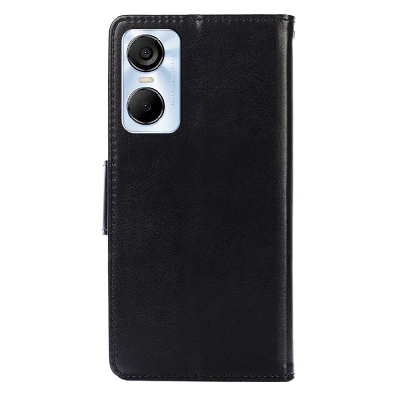 For TECNO Pop 6 Pro 4G Leather Stand Phone Case Full Protection Wallet Cover - Black