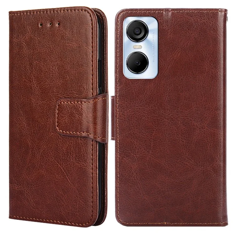 For TECNO Pop 6 Pro 4G Leather Stand Phone Case Full Protection Wallet Cover - Brown