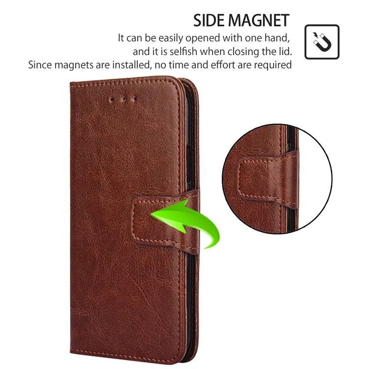 For TECNO Pop 6 Pro 4G Leather Stand Phone Case Full Protection Wallet Cover - Brown