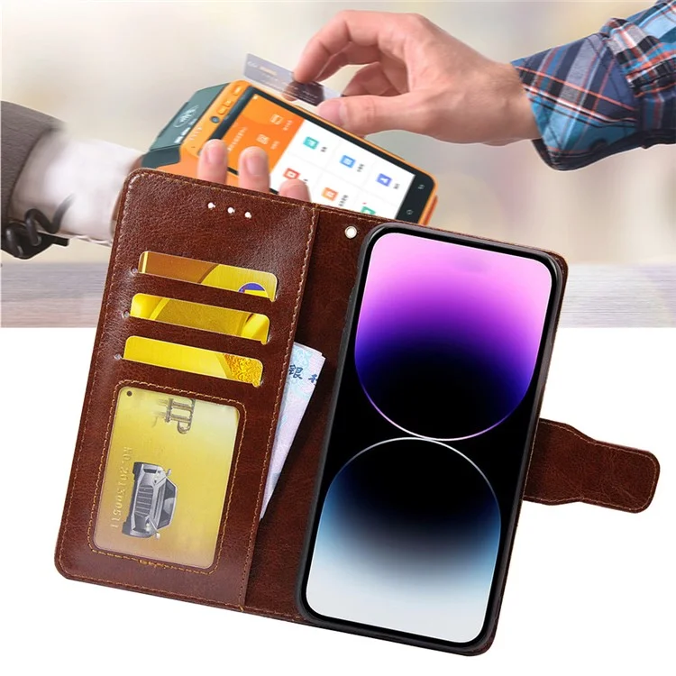 For TECNO Pop 6 Pro 4G Leather Stand Phone Case Full Protection Wallet Cover - Brown