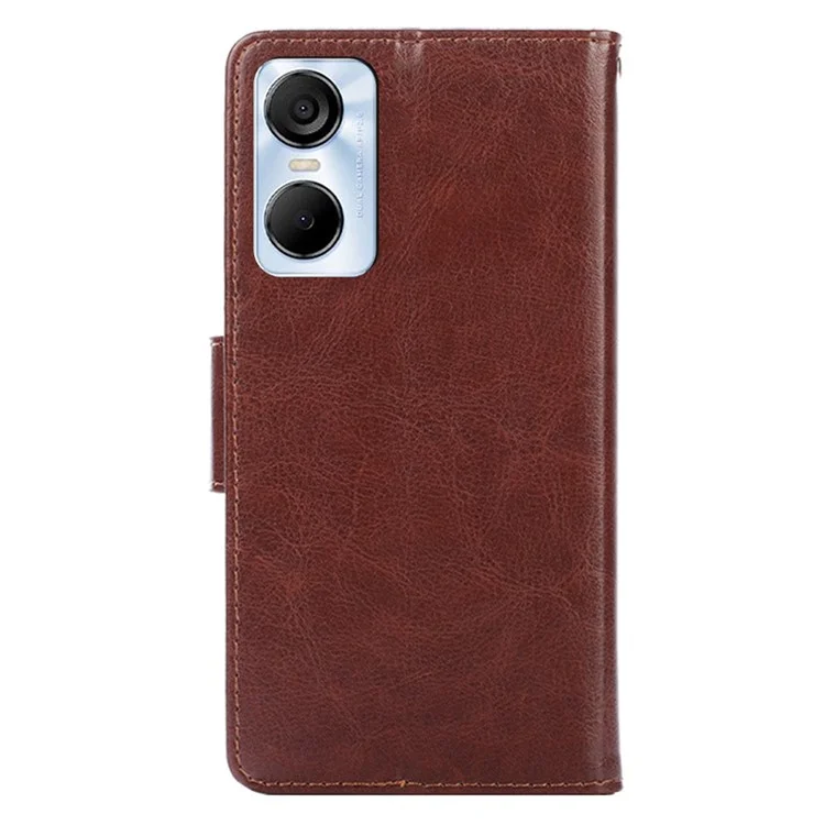 For TECNO Pop 6 Pro 4G Leather Stand Phone Case Full Protection Wallet Cover - Brown