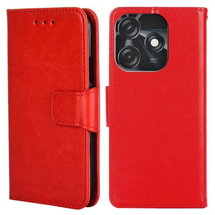 Anti-Drop Cover for TECNO Spark 10C 4G , PU Leather Phone Wallet Case with Stand - Red