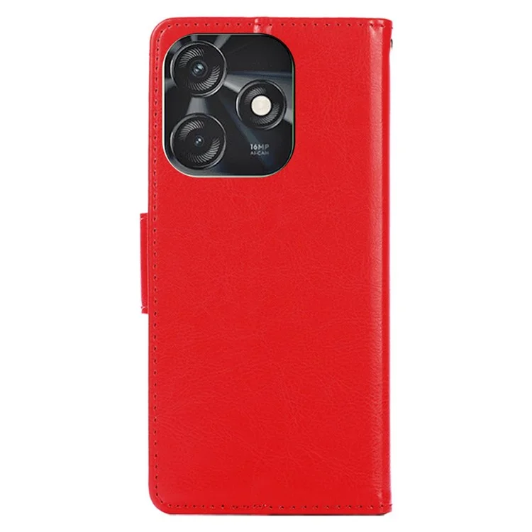 Anti-Drop Cover for TECNO Spark 10C 4G , PU Leather Phone Wallet Case with Stand - Red