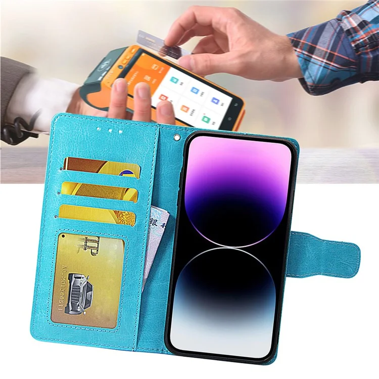 Leather Flip Cover for Infinix Hot 20i 4G Protective Phone Shell Anti-Drop Wallet Phone Case with Stand - Baby Blue