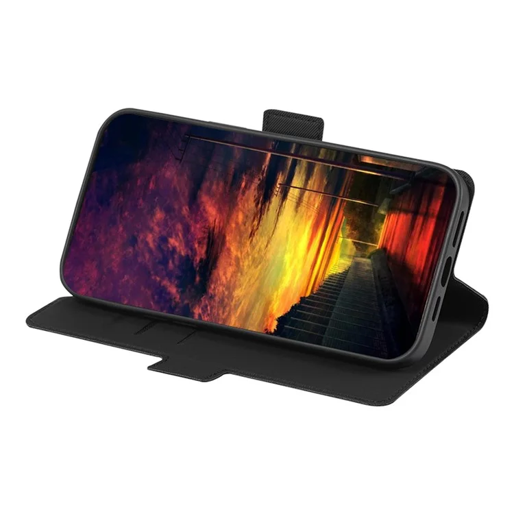For Honor Magic5 Pro Stand Twill Texture Phone Cover Card Slot Anti-Scratch PU Leather Case - Black