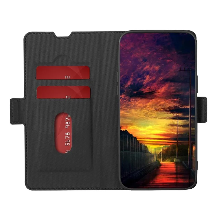 For Honor Magic5 Pro Stand Twill Texture Phone Cover Card Slot Anti-Scratch PU Leather Case - Black