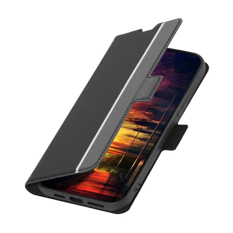 For Honor Magic5 Pro Stand Twill Texture Phone Cover Card Slot Anti-Scratch PU Leather Case - Black