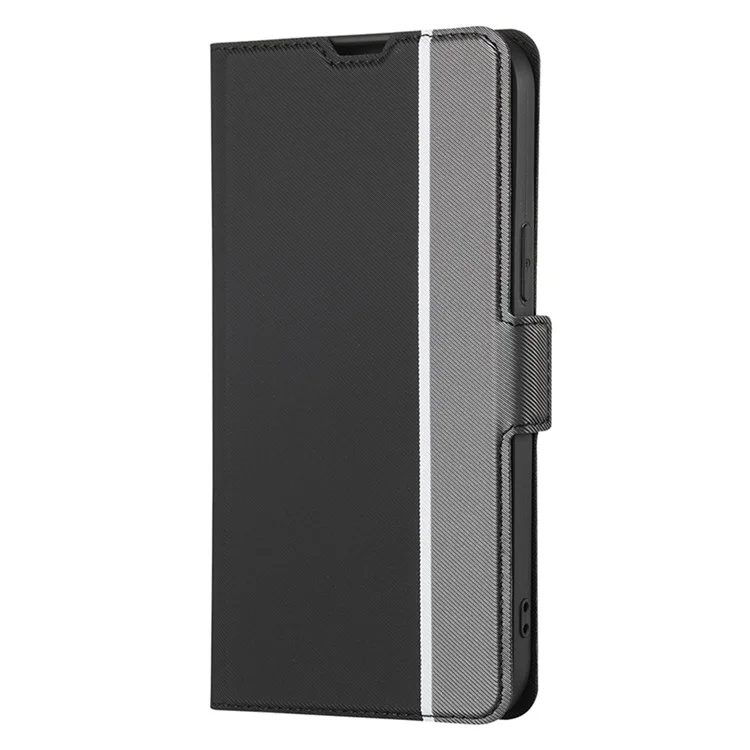 For Honor Magic5 Pro Stand Twill Texture Phone Cover Card Slot Anti-Scratch PU Leather Case - Black