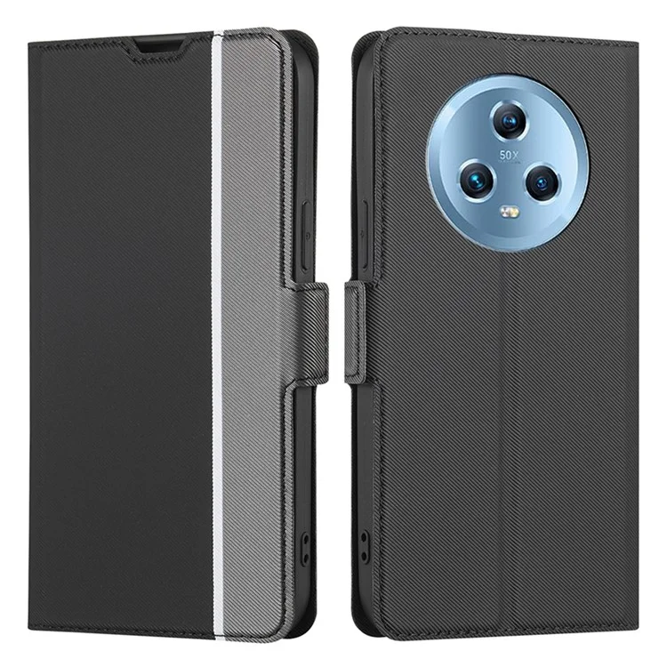 For Honor Magic5 Smartphone Cover Twill Texture Magnetic Closure Stand PU Leather Phone Case - Schwarz