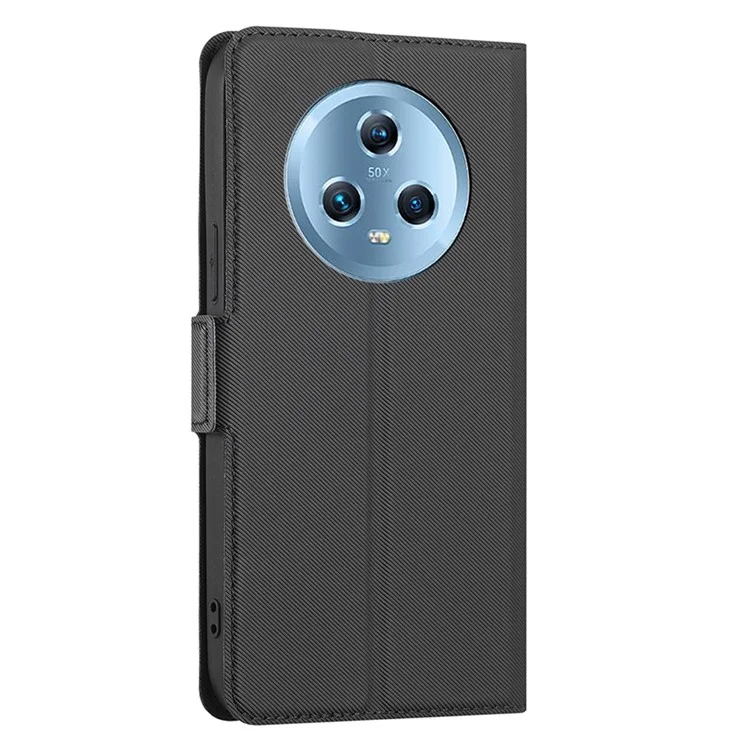 For Honor Magic5 Smartphone Cover Twill Texture Magnetic Closure Stand PU Leather Phone Case - Schwarz