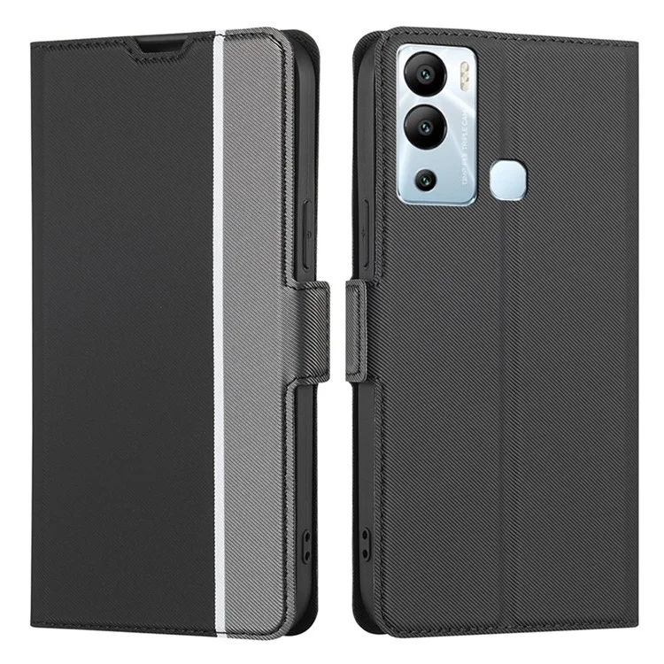 Pour Infinix Hot 12i 4G Twill Texture PU Leather Phone Cover Card Holder Stand Phone Case - Noir