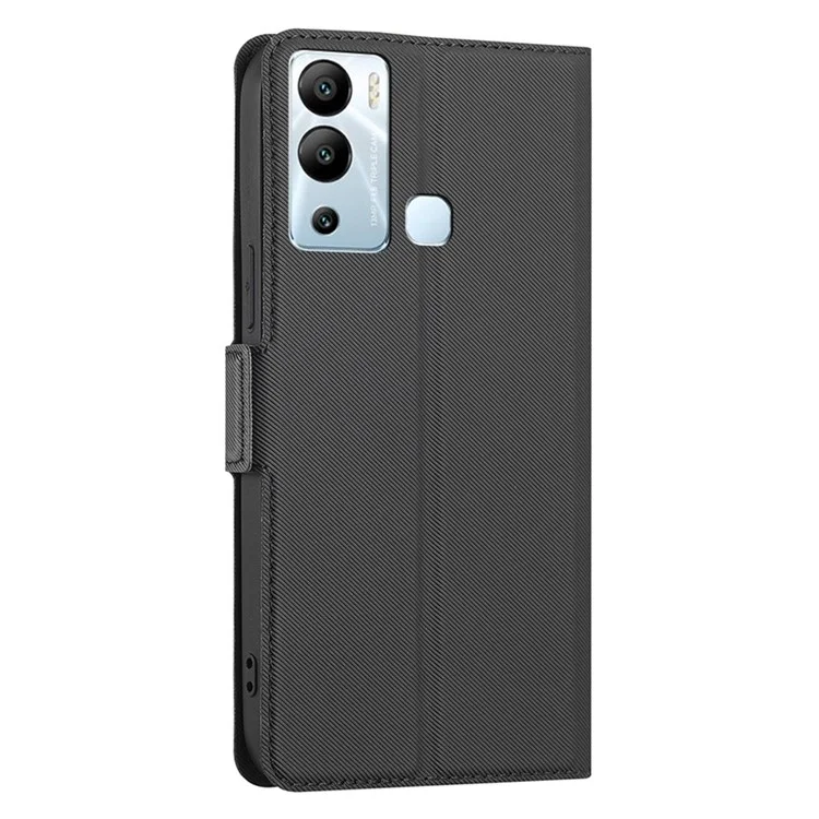 Pour Infinix Hot 12i 4G Twill Texture PU Leather Phone Cover Card Holder Stand Phone Case - Noir