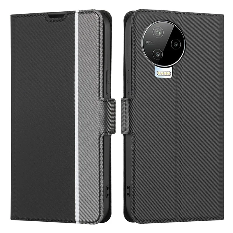 Twill Texture Phone Shell for Infinix Note 12 (2023) 4G / Note 12 Pro 4G , Card Holder Stand Anti-Scratch PU Leather Case - Black