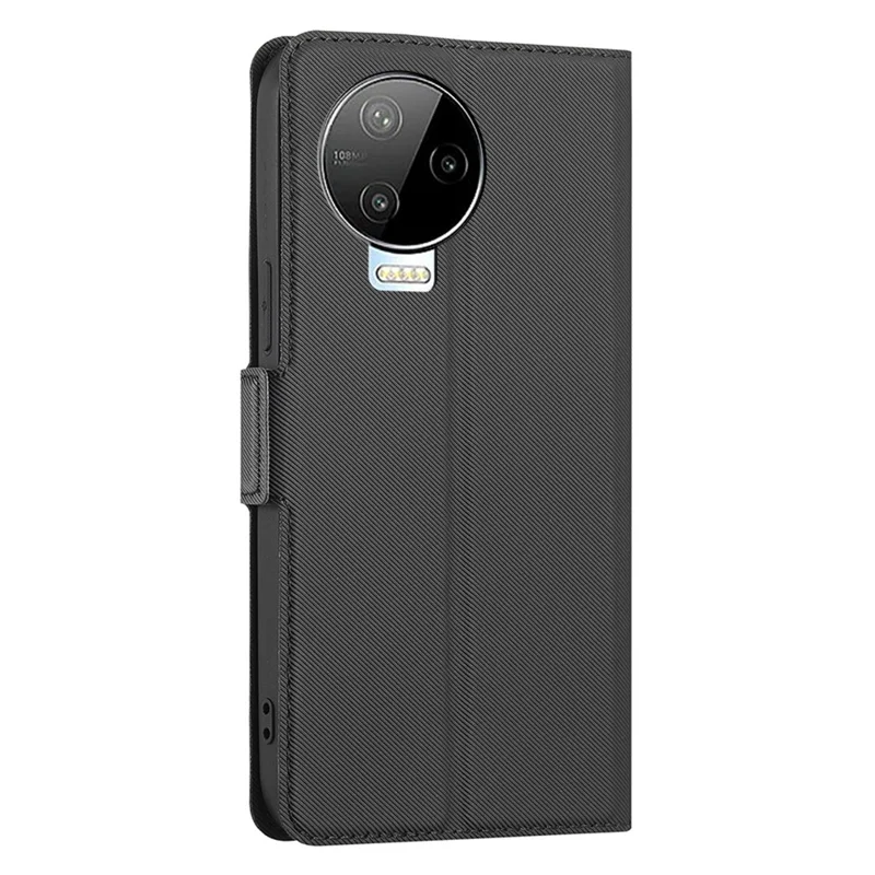 Twill Texture Phone Shell for Infinix Note 12 (2023) 4G / Note 12 Pro 4G , Card Holder Stand Anti-Scratch PU Leather Case - Black