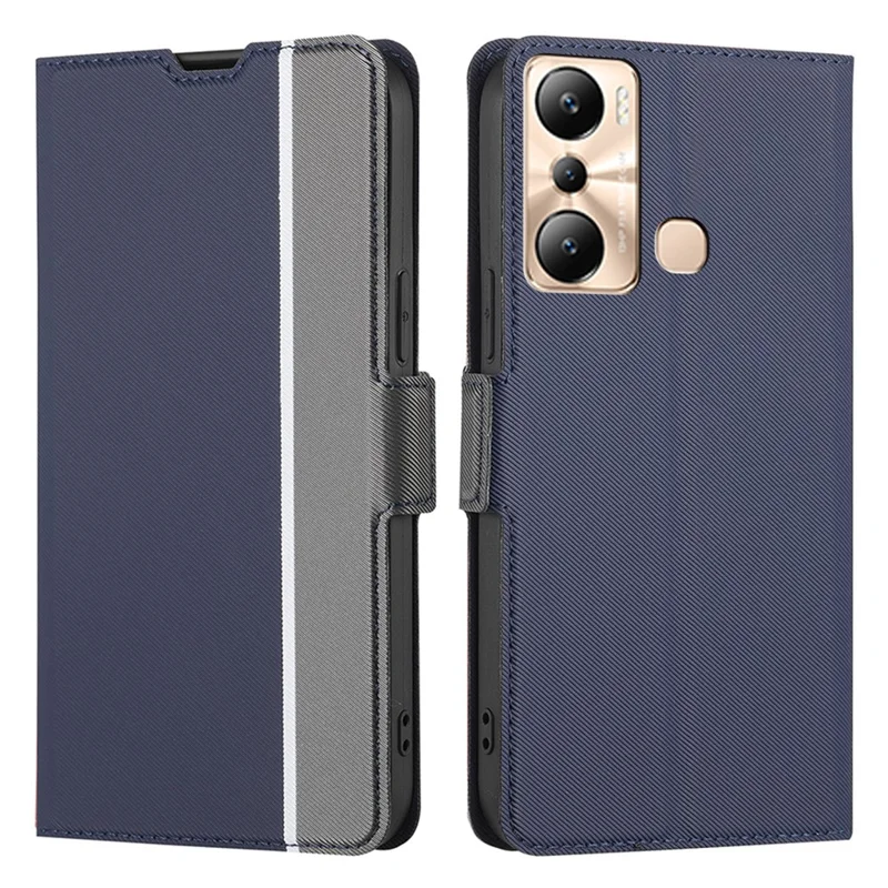 Para Infinix Hot 20i 4G Tarjeta Anti-Arañazos Soporte Portacartas Funda de Piel de PU Delgada Textura de Tela Funda para Teléfono - Azul