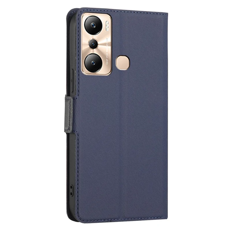 Para Infinix Hot 20i 4G Tarjeta Anti-Arañazos Soporte Portacartas Funda de Piel de PU Delgada Textura de Tela Funda para Teléfono - Azul