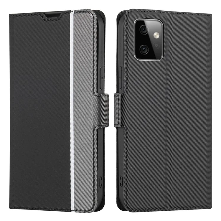 Pour Motorola Moto G Power 5G Anti-Scratch Twill Texture Phone Cover Card Holder Stand PU Leather Case - Black