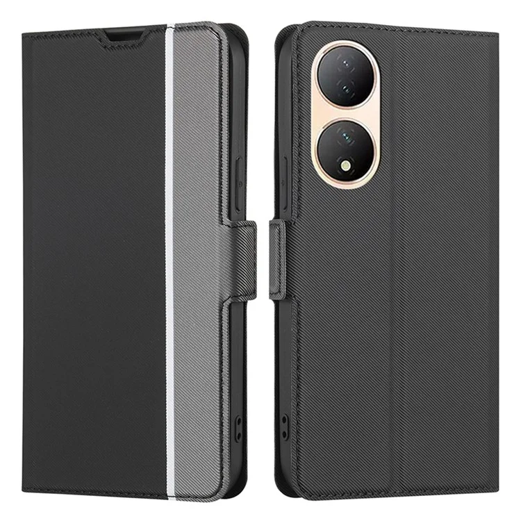 Pour vivo Y100 5G Twill Texture TPU+PU Leather Phone Cover Card Holder Stand Anti-Scratch Phone Case - Noir