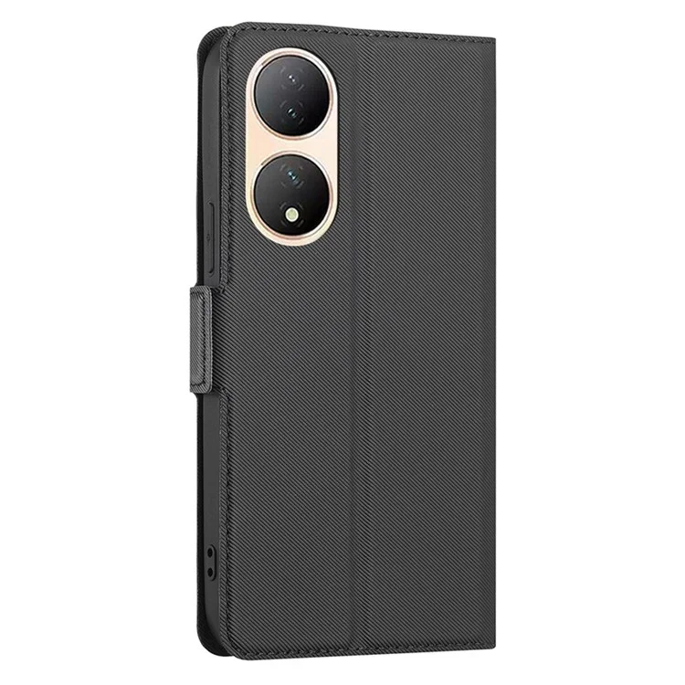 Pour vivo Y100 5G Twill Texture TPU+PU Leather Phone Cover Card Holder Stand Anti-Scratch Phone Case - Noir