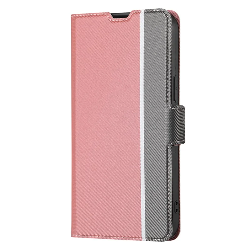 Twill Texture Phone Case for TECNO Pop 6 Pro 4G , Card Holder Stand TPU+PU Leather Cover Shell - Pink