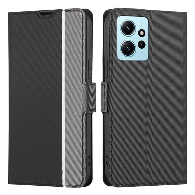 Para Xiaomi Redmi Note 12 4G Anti-Scratch Stand PU Leather Case Twill Texture Phone Cover with Card Slot - Black