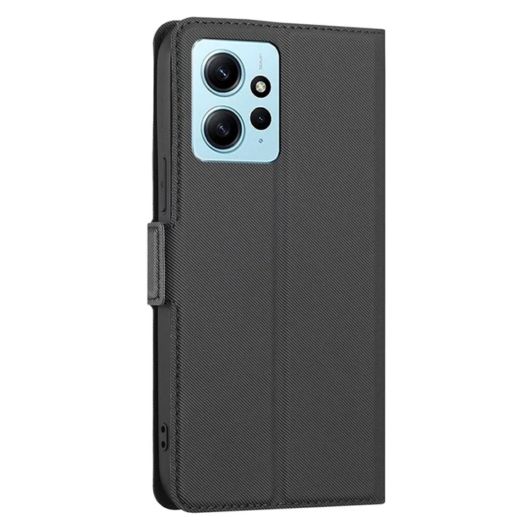 Para Xiaomi Redmi Note 12 4G Anti-Scratch Stand PU Leather Case Twill Texture Phone Cover with Card Slot - Black