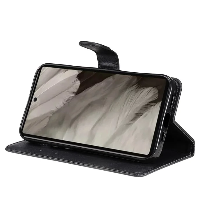 KT Leather Series-2 per Google Pixel 8 Pro Custodia in pelle PU Stand Colore Solido Wallet Phone Cover - Nero