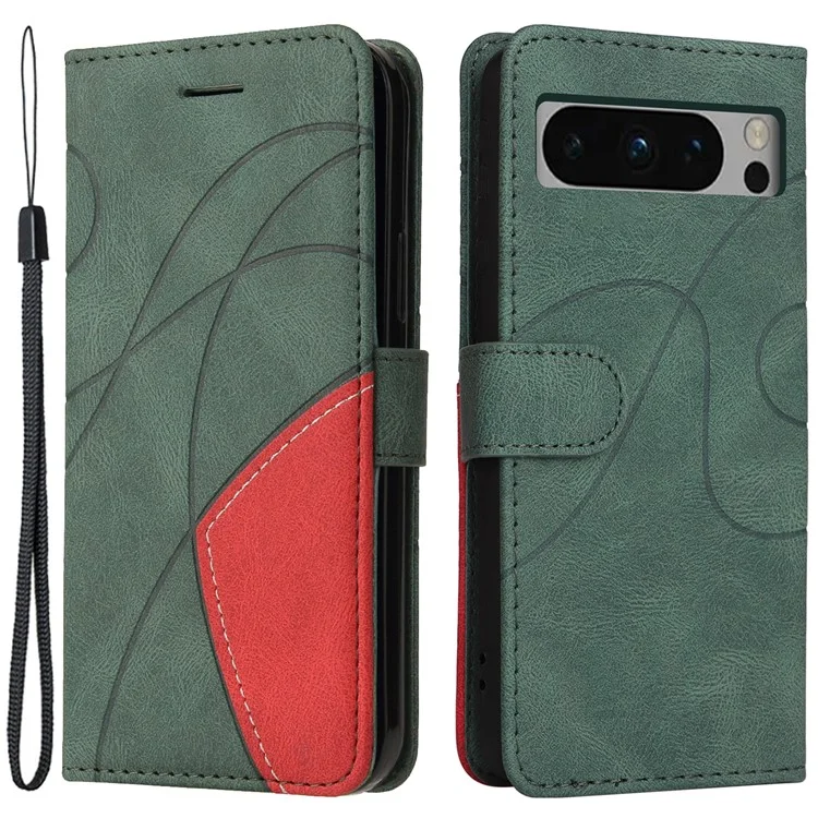 For Google Pixel 8 Pro Leather Case Wallet Stand Color Splicing Phone Cover - Green