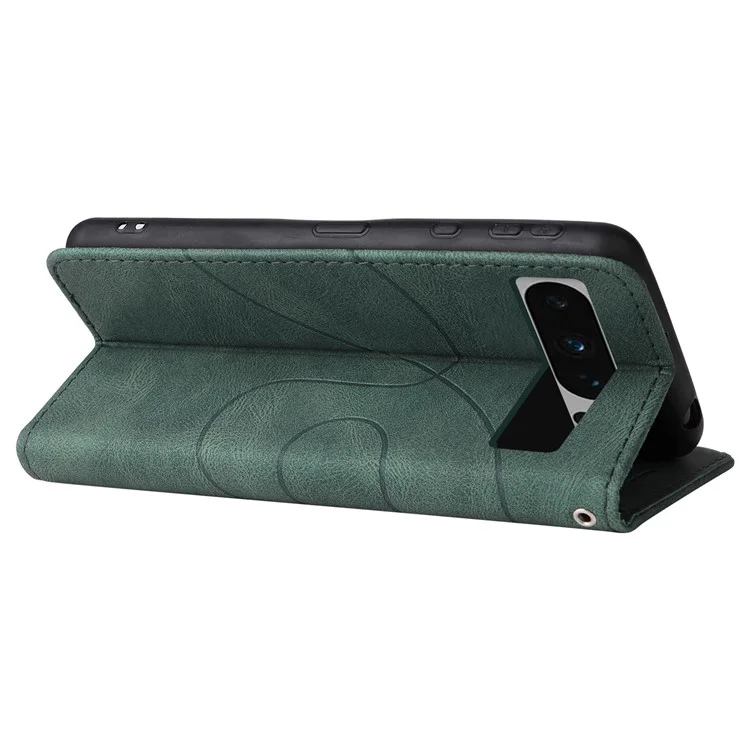 For Google Pixel 8 Pro Leather Case Wallet Stand Color Splicing Phone Cover - Green