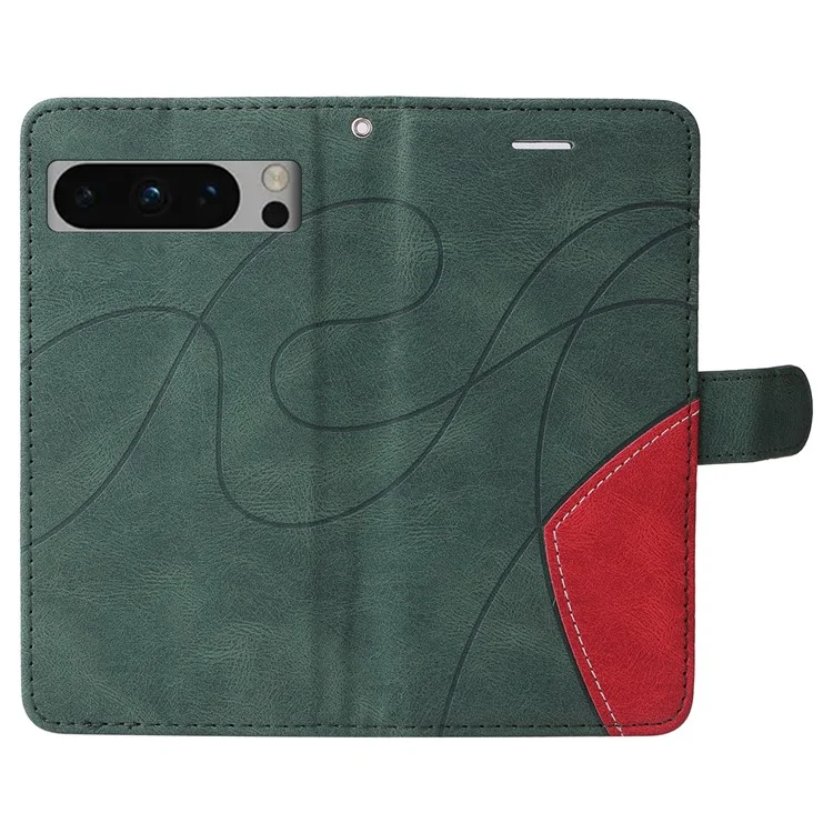 For Google Pixel 8 Pro Leather Case Wallet Stand Color Splicing Phone Cover - Green