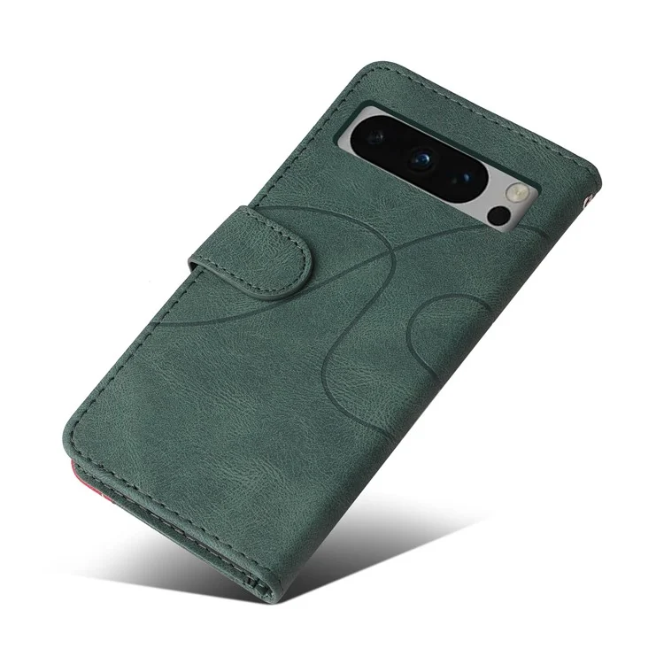 For Google Pixel 8 Pro Leather Case Wallet Stand Color Splicing Phone Cover - Green