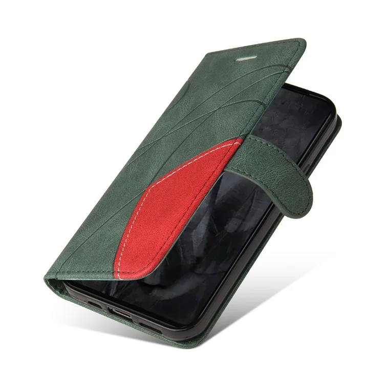 For Google Pixel 8 Pro Leather Case Wallet Stand Color Splicing Phone Cover - Green