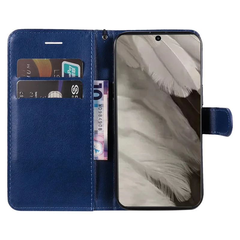 For Google Pixel 8 Case Solid Color Leather Mobile Cover Wallet Stand with Strap - Blue
