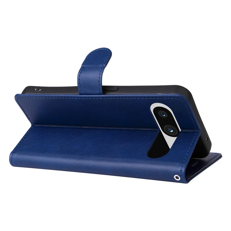 For Google Pixel 8 Case Solid Color Leather Mobile Cover Wallet Stand with Strap - Blue