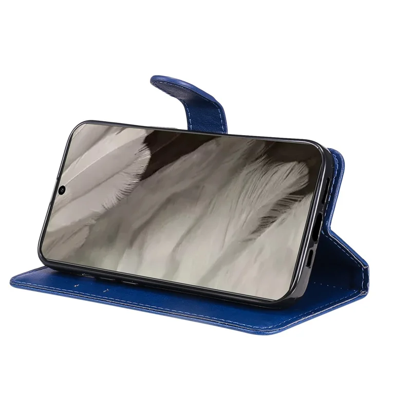 For Google Pixel 8 Case Solid Color Leather Mobile Cover Wallet Stand with Strap - Blue