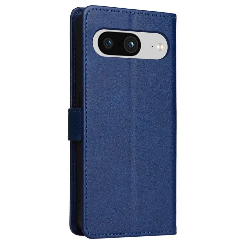 For Google Pixel 8 Case Solid Color Leather Mobile Cover Wallet Stand with Strap - Blue