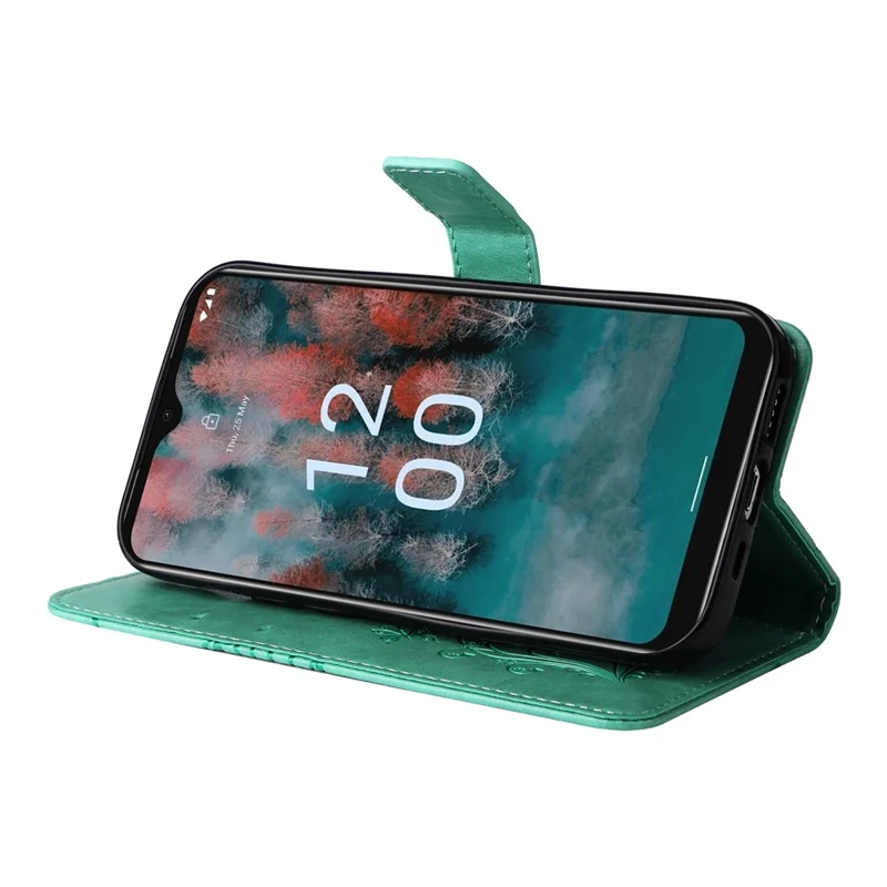 For Nokia C12 4G / C12 Plus / C12 Pro Wallet Case Floral Butterfly Imprinted Leather Phone Cover Stand - Green