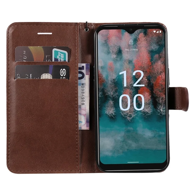 KT Leather Series-2 Für Nokia C12 4G / C12 Plus / C12 Pro Flip Folio Case Stand PU Ledertasche Einfarbiges Geldbörsentasche - Braun